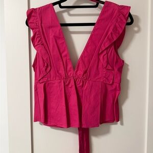 Zara Fuchsia Ruffled V-Neck Blouse